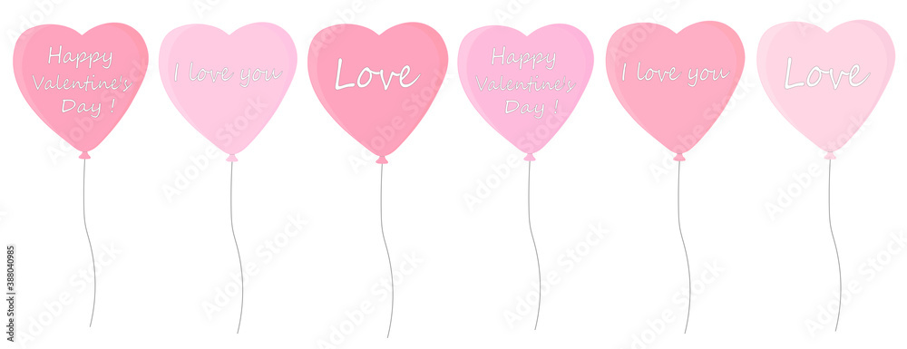 Set balloons Valentine's Day with lettering vector illustration