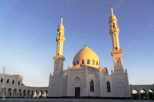 white mosque in Bolgar in summer on sunset