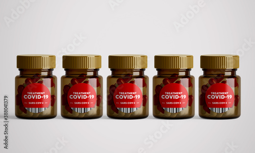 Bottle with CORONAVIRUS COVID-19 treatment pills