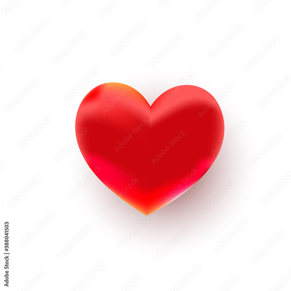 Realistic 3d red heart isolated on a white background. Can be used for web banner, poster, postcard, voucher or sale. Vector illustration.