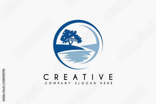 Fotografie, Tablou winding road river creek logo design vector illustration