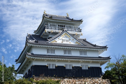 The view of Gifu castle with blue sky.