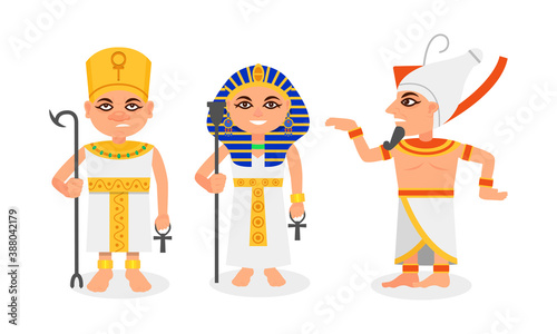 Pharaoh in Nemes Headdress as Monarchs of Ancient Egypt Vector Set photo