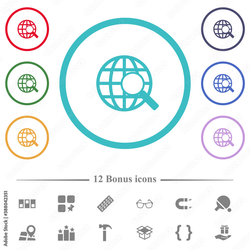 Web search flat color icons in circle shape outlines