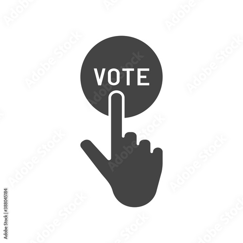 Hand pressing vote button vector icon