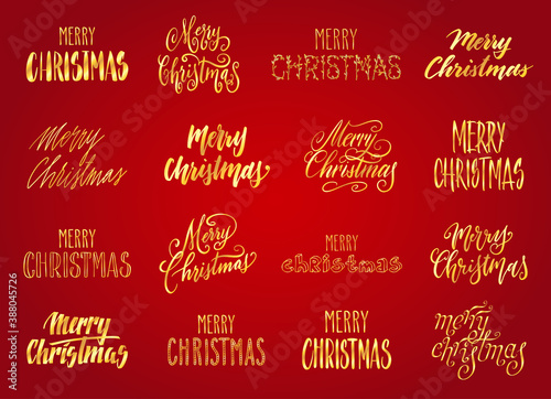 Handwritten Christmas greetings, modern calligraphy lettering set