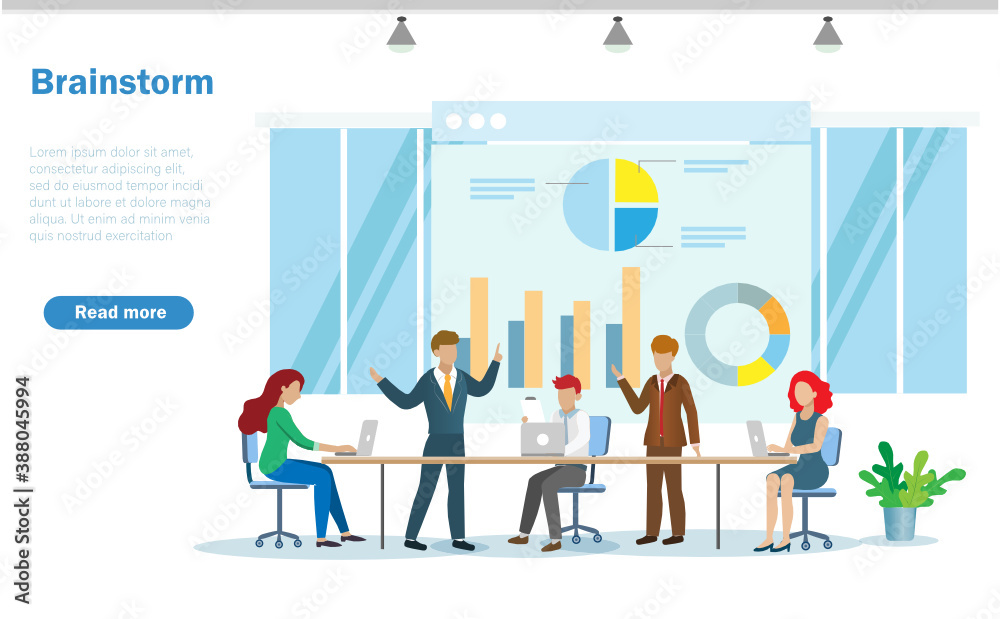 Group of businessman and woman brainstorming and analysing business growth graph in meeting at office. Idea for business strategy solution and and successful teamwork buildings concept.