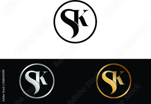 SK text gold black silver modern creative alphabet letter logo design vector icon

