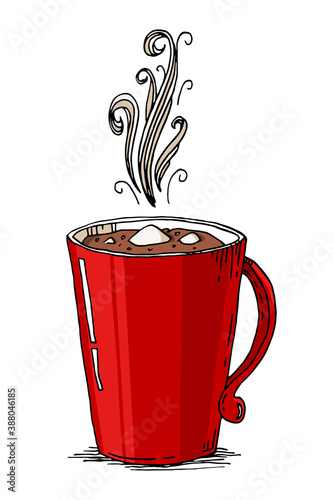 ot chocolate with marshmallows in a red mug