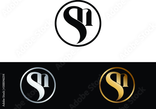 SN text gold black silver modern creative alphabet letter logo design vector icon

