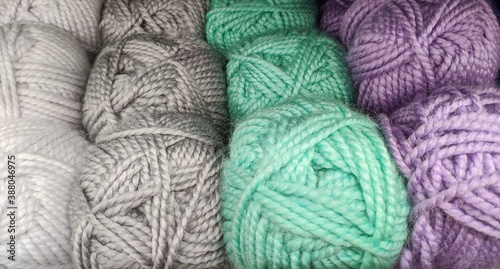 colorful wool yarn on the shelf for handmade