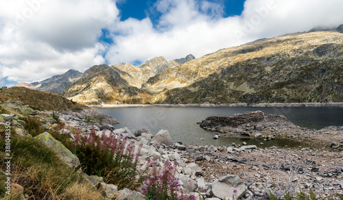 Panorama with Lac d'Artouste lake in National Park of Pyrenees, France photo