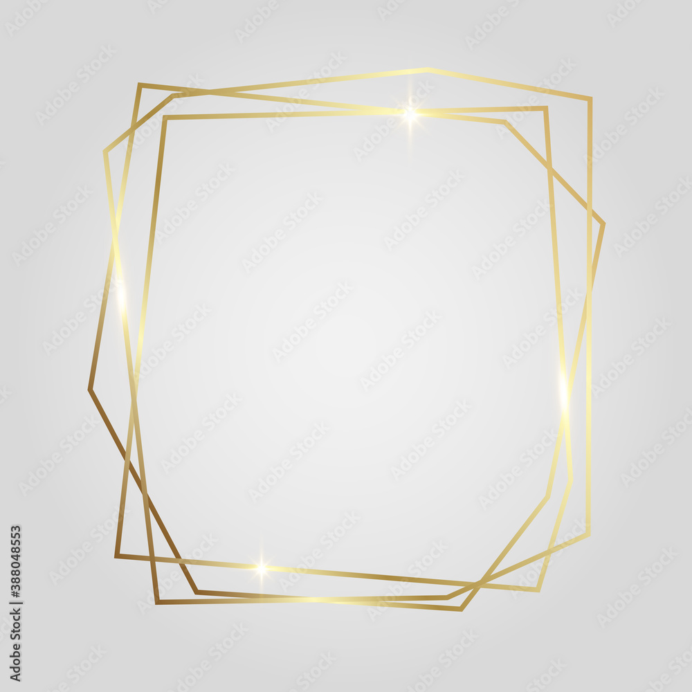 Golden shiny glowing polygonal frame isolated