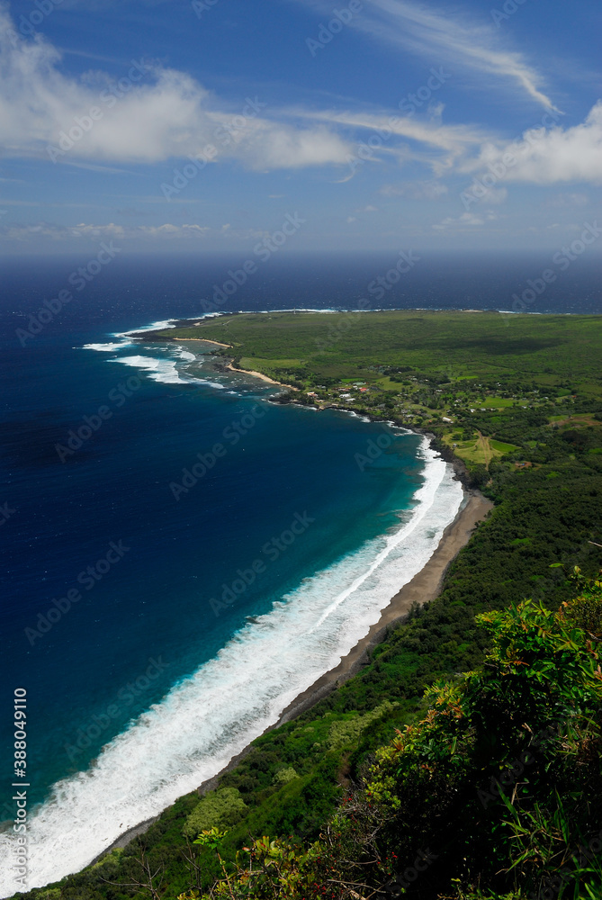 Black beach and Kalaupapa peninsula leper colony Molokai Black beach and Kalaupapa peninsula leper colony Molokai