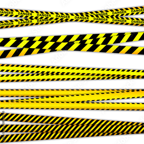 Quarantine zone warning tape. Novel coronavirus outbreak. Global lockdown. Crime scene yellow tape, police line Do Not Cross tape. © Viktoriia