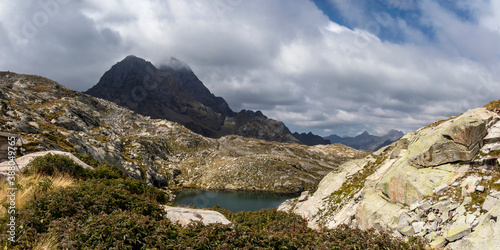 Panorama with Lac d'Artouste lake in National Park of Pyrenees, France photo