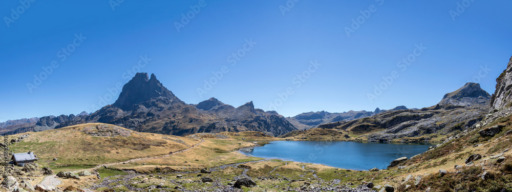 Pic du Midi d'Ossau mountain rising above the Ossau Valley, hiking around the Lac d’Ayous, Pyrenees, France
