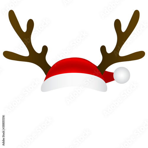Reindeer antlers and santa claus cap mask template on white background. Vector illustration for design