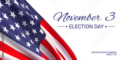 November 3 - Election Day in the United States of America. Vector banner design template with American flag and text on white background.