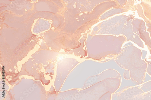 Rose and gold stone marble quartz texture. Alcohol ink technique abstract vector background. Modern luxury paint in natural colors with glitter. Template for banner, poster design. Fluid art painting