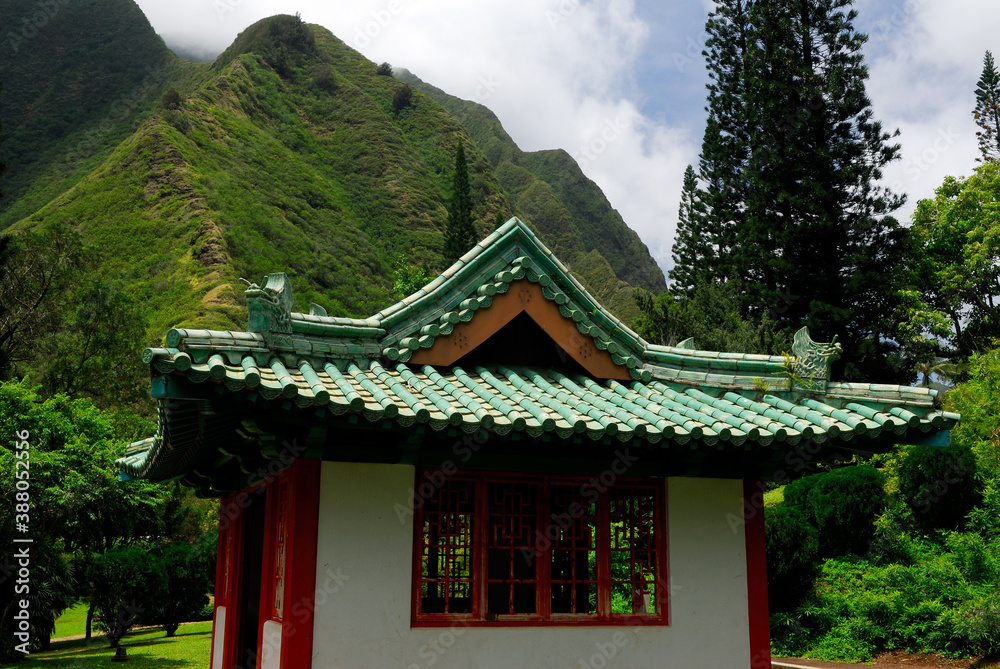 Chinese Pagoda in Iao Valley at Kepaniwai Park Maui