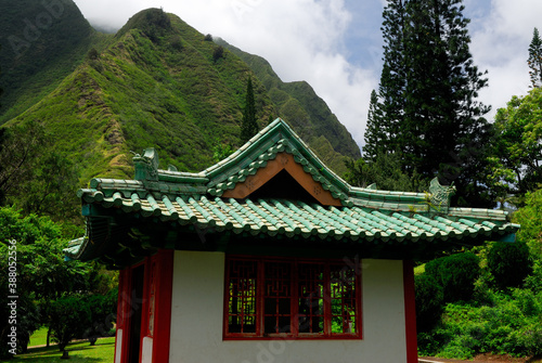 Chinese Pagoda in Iao Valley at Kepaniwai Park Maui