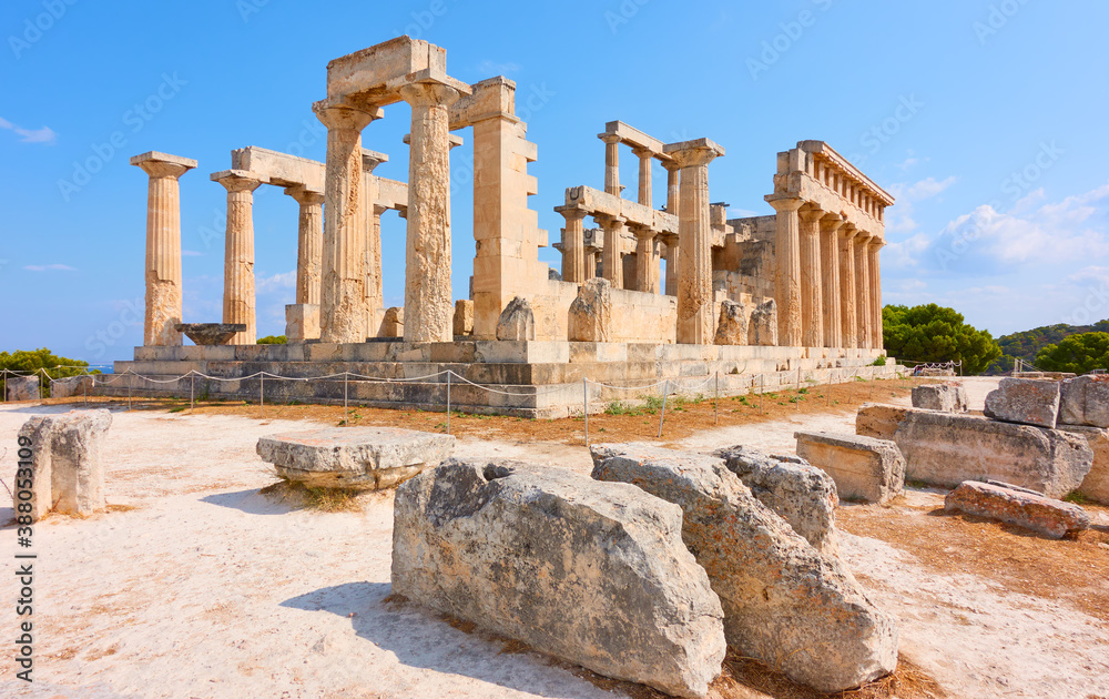 Ruins of the temple of Aphaea in Aegina island