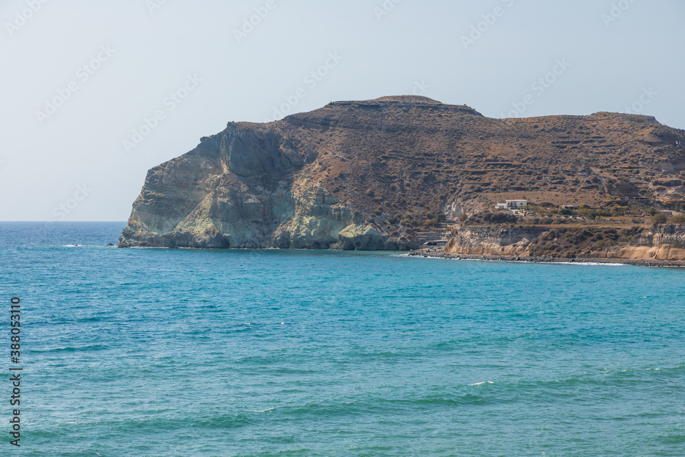 Coastline near the red beach. High cliff, Santorini Island, Cyclades, Greece.