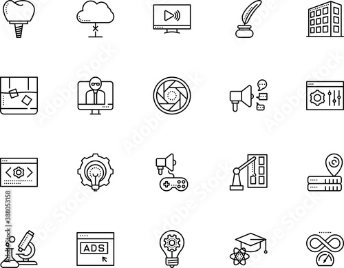 technology vector icon set such as: e-learning, wireless, fun, ink-pot, gaming, knowledge, attention, invention, research, programming, game, poly, academic, shutter, web hosting, crane, shot, flask