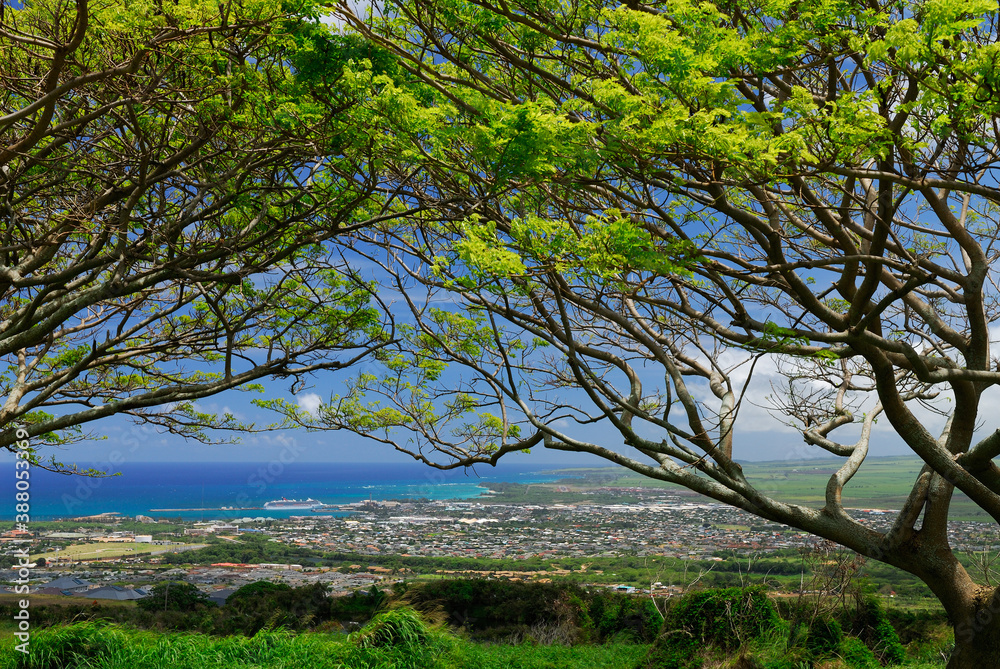 Cruise ship in Kahului Harbour from Wailuku Heights Maui Cruise ship in Kahului Harbour from Wailuku Heights Maui