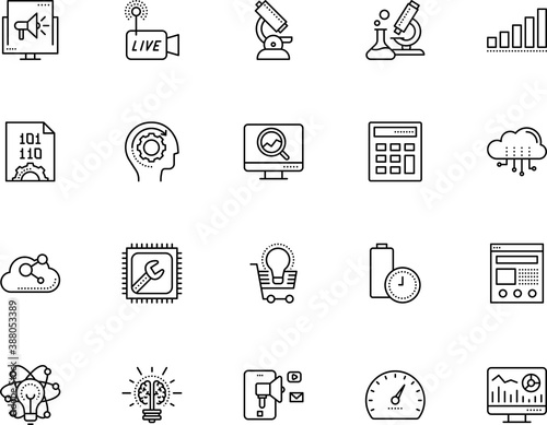 technology vector icon set such as: chart, page, stream, lamp, component, macro, app, empty, globe, layout, calculate, atom, circle, browser, discovery, central, economy, earth, head, life, virus photo