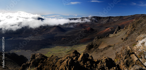 Panorama of Haleakala cinder cones and Hawaii volcano from Maui