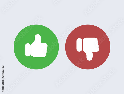 Like and dislike. Red disapproval and green success positive and negative reviews from satisfied customers.
