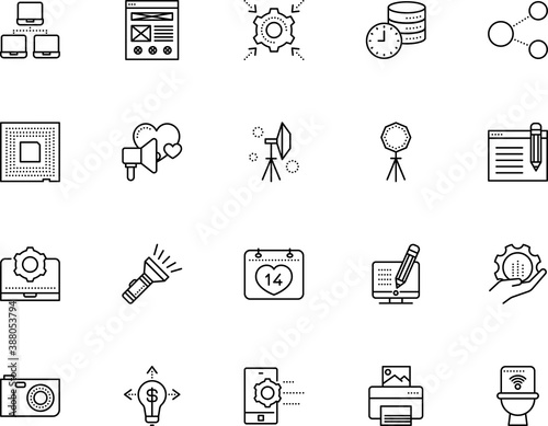technology vector icon set such as: process, deadline, jet, dialog, february, file, heart, photocopier, printer, electricity, story, hardware, set, job, integration, money, save, technical