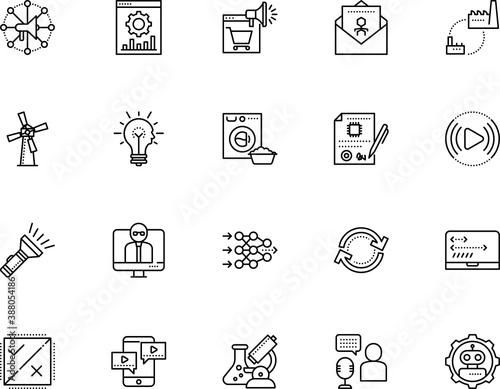 technology vector icon set such as: glass, contract, travel, audio, seo, multimedia, currency, circle, think, loading, firewall, industry, synchronize, turn, bug, clothing, cogwheel, spray, target