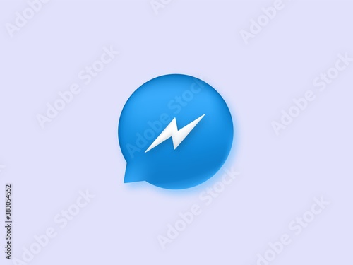 Free Download Messenger icon. Blue speech button with white lightning bolt social dialogues in web chat. - GFXLoad