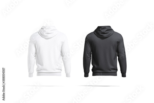 Blank black and white hoodie with hood mockup, back view photo