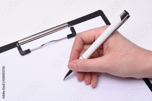 Close-shot, Paper hand with business pen