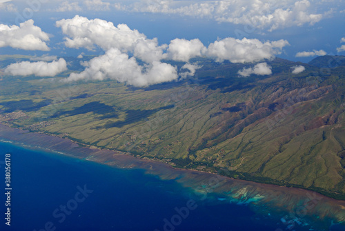 Arial view of south coast of Molokai from Kawela to Kaunakakai