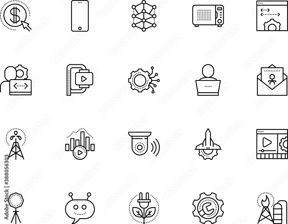 Fototapeta premium technology vector icon set such as: combining, idea, analyzing, etl, automation, online business, company, sheet, archive, front-end, flash, male, worker, clip, chat, online job, technical, email