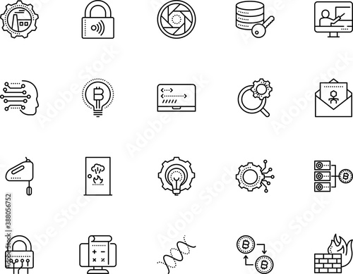 technology vector icon set such as: photography, wireless, wallet, blockchain, shot, industry, chart, molecule, technician, tool, training, lined, chromosome, evolution, wet, server, molecular
