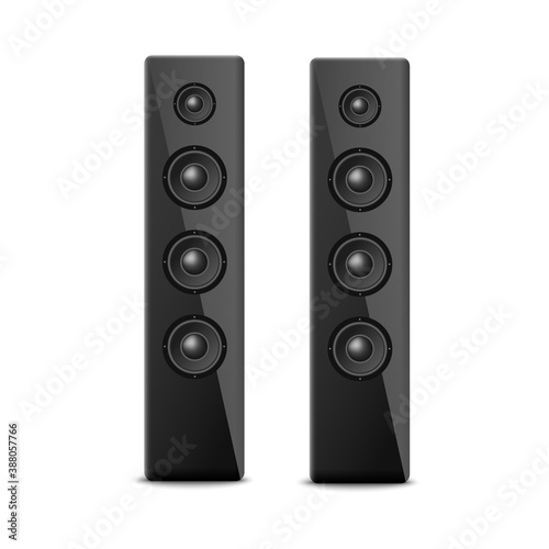 Home cinema modern audio speakers, realistic vector illustration isolated