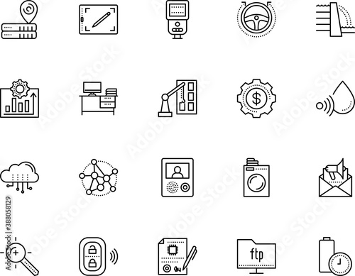 technology vector icon set such as: drafting, map, video, auto, hydroelectric, electrical, build, generator, target, creative, soap, room, bullhorn, pad, cloth, plug, washer, self, newsletter