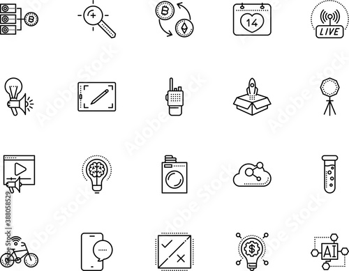 technology vector icon set such as: artificial intelligence, schedule, glassware, bubble, street, illumination, clean, scientific, cycle, send, household, keyword targeting, portable, spotlight