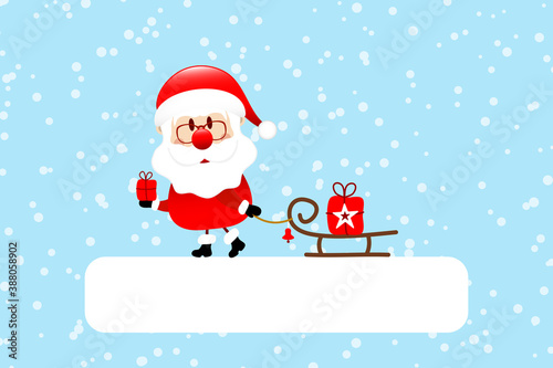 Gutschein Weihnachtsmann Mit Schlitten Schnee Blau