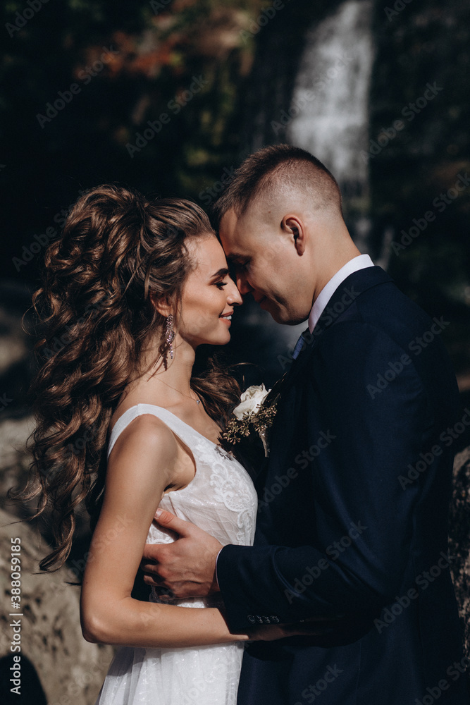 Photo session of the newlyweds against the backdrop of a picturesque area. Forest and rocks. Photo session of the newlyweds against the backdrop of a picturesque area. Forest and rocks.
