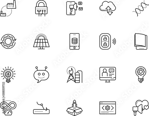 technology vector icon set such as: camera, intelligence, process, molecule, ai, bot, studying, diesel, brain, configure, genetic, cracker, space, start, engineering, gas, cloudscape, cybercrime