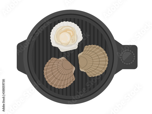 ホットプレートで焼くホタテ貝のイラスト