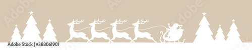 Banner Fahrender Weihnachtsschlitten Im Wald Beige Weiß