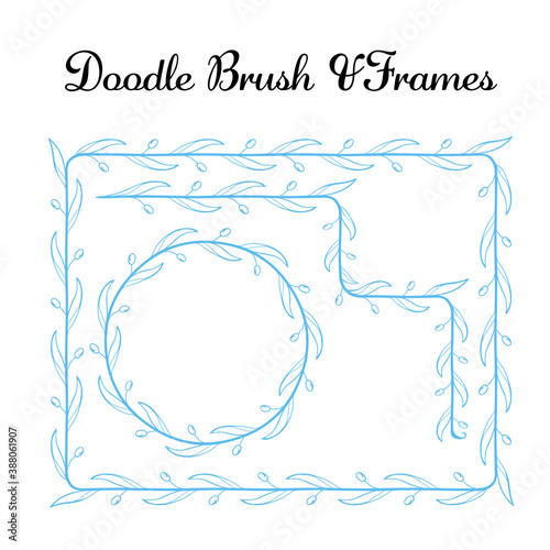 Vector round and square frames and hand drawn brush for them. Vector isolated illustration. Brush is included in eps.